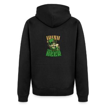 Irish you were Beer - Funny Beer drinking leprecha - Unisex Premium Bio Zip Hoodie - Schwarz - Hinten - Nico (187cm)