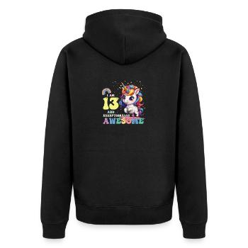J'ai 13 ans et je suis géniale - Filles Enfants Licorne C'est mon - Veste à capuche bio Premium Unisexe - noir - Dos - Nico (187cm)