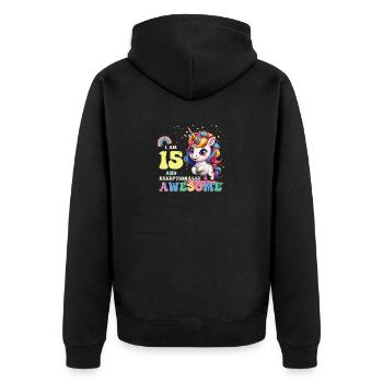 J'ai 15 ans et je suis géniale - Filles Enfants Licorne C'est mon - Veste à capuche bio Premium Unisexe - noir - Dos - Nico (187cm)