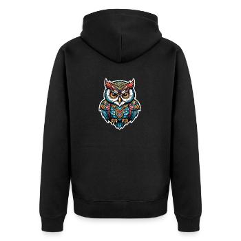Owl Neo Traditional - Unisex Premium Organic Zip Hoodie - black - Back - Nico (187cm)
