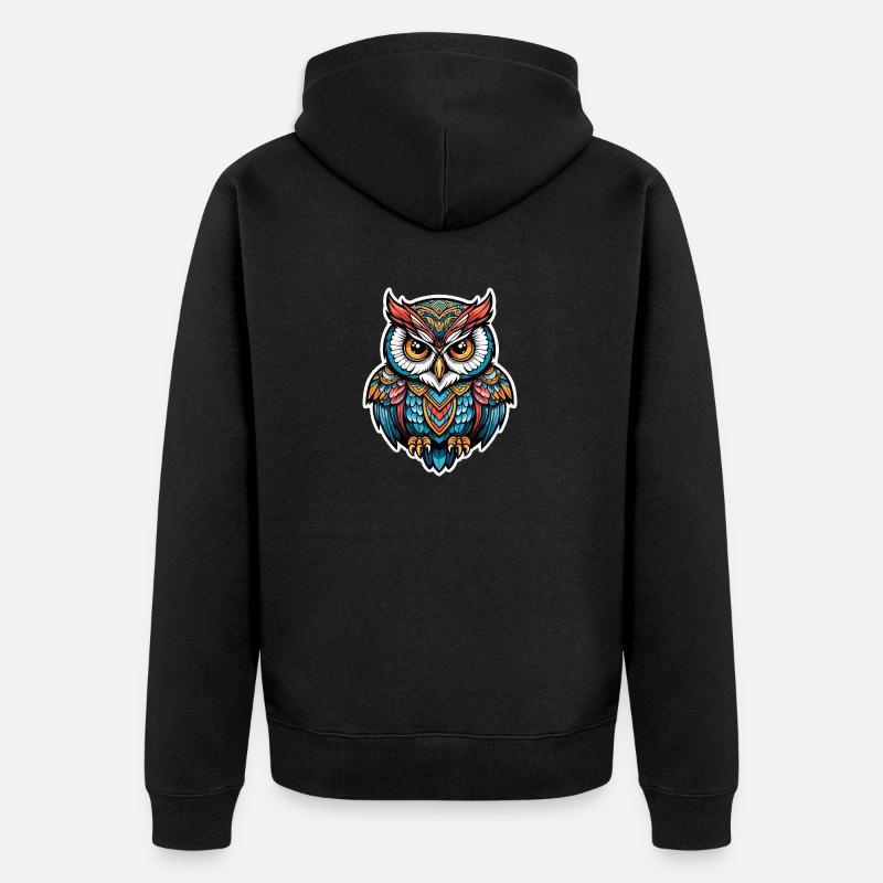 Hibou Néo Traditionnel - Veste à capuche bio Premium Unisexe - noir