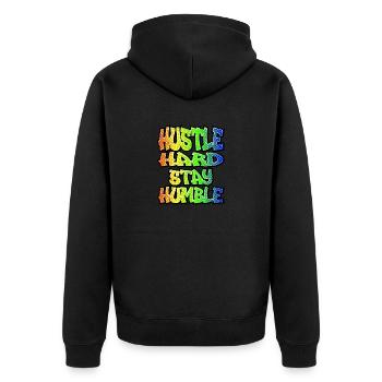hustle hard stay humble - Veste à capuche bio Premium Unisexe - noir - Dos - Nico (187cm)