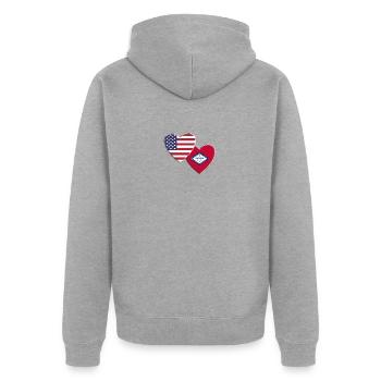 USA Amerikanische Flagge des Bundesstaates Arkansas Patriotisch 4. - Unisex Premium Bio Zip Hoodie - Grau meliert - Hinten - Nico (187cm)