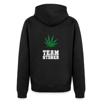 Team Stoner vintage white - Unisex Premium Bio Zip Hoodie - Schwarz - Hinten - Nico (187cm)