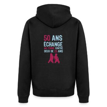 50 ans anniversaire echange femme deux - Veste à capuche bio Premium Unisexe - noir - Dos - Nico (187cm)