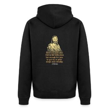 Single Malt & Eis Heiland - Unisex Premium Bio Zip Hoodie - Schwarz - Hinten - Nico (187cm)