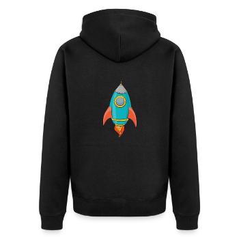 classic space rocket in space moon vintage 50s car - Unisex Premium Bio Zip Hoodie - Schwarz - Hinten - Nico (187cm)