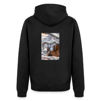 European mouflon (in german Europäischer Mufflon) - Unisex Premium Bio Zip Hoodie - Schwarz - Hinten - Nico (187cm)