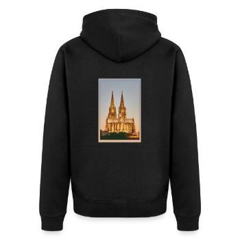 Der Kölner Dom in Gold (Gefaste Variante) - Unisex Premium Bio Zip Hoodie - Schwarz - Hinten - Nico (187cm)