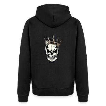 Kopf des Todes Krone Schädel Fantasy Pirat - Unisex Premium Bio Zip Hoodie - Schwarz - Hinten - Nico (187cm)