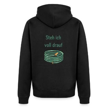 Auf dem Schlauch stehen - Unisex Premium Bio Zip Hoodie - Schwarz - Hinten - Nico (187cm)