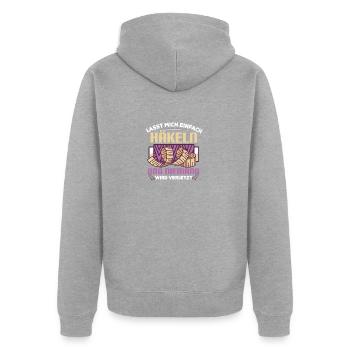 Häkeln = niemand verletzt! - Crochet Crocheting - Unisex Premium Bio Zip Hoodie - Grau meliert - Hinten - Nico (187cm)
