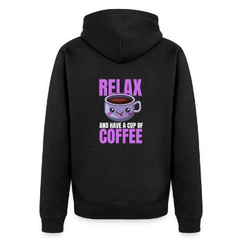 Relaxation Coffee Design - Unisex Premium Organic Zip Hoodie - black - Back - Nico (187cm)