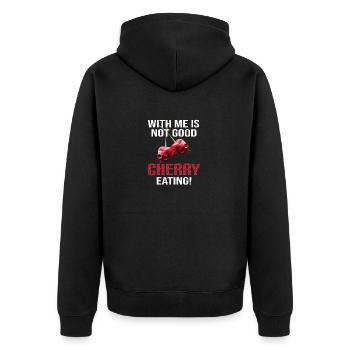 Good cherry eating - Denglish Sprüche Denglisch - Unisex Premium Bio Zip Hoodie - Schwarz - Hinten - Nico (187cm)