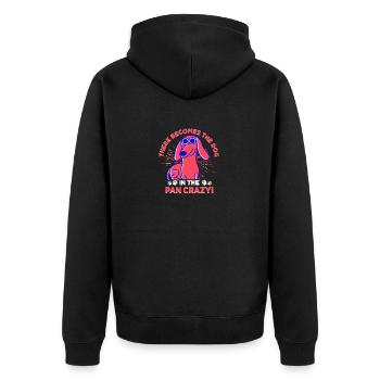 Dog in the pan crazy - Denglish Sprüche Denglisch - Unisex Premium Bio Zip Hoodie - Schwarz - Hinten - Nico (187cm)