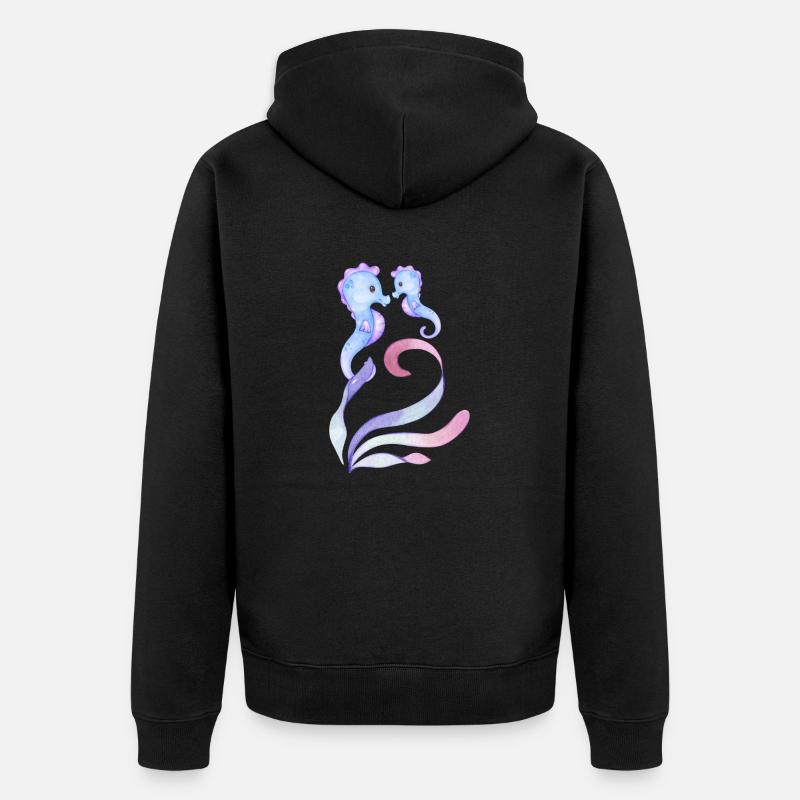 blaue Seepferdchen - Mutter + Kind - Unisex Premium Bio Zip Hoodie - Schwarz