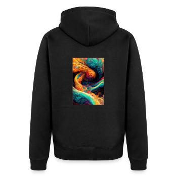 Psychedelic Abstrakt - Unisex Premium Bio Zip Hoodie - Schwarz - Hinten - Nico (187cm)