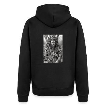 Wickinger Kämpfer in Voller Uniform - Unisex Premium Bio Zip Hoodie - Schwarz - Hinten - Nico (187cm)