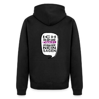 zitat katze lustig schildmaid familienwappen - Unisex Premium Bio Zip Hoodie - Schwarz - Hinten - Nico (187cm)