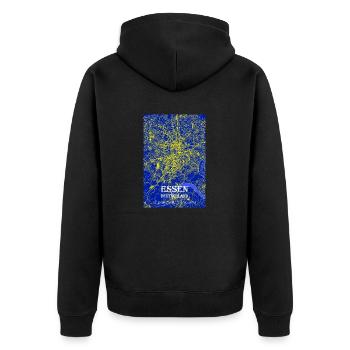 Nachtblaue moderne ästhetische Essen Stadtkarte - Unisex Premium Bio Zip Hoodie - Schwarz - Hinten - Nico (187cm)