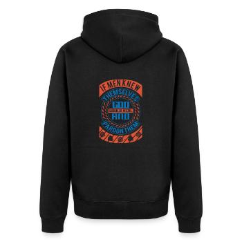WENN DIE MENSCHEN SIE KANNTEN, HEILE GOTT UND VERZEIHE IHNEN - Unisex Premium Bio Zip Hoodie - Schwarz - Hinten - Nico (187cm)