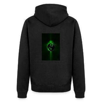 Yin Yang grün 1 - Unisex Premium Bio Zip Hoodie - Schwarz - Hinten - Nico (187cm)