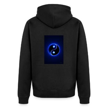Yin Yang blau 2 - Unisex Premium Bio Zip Hoodie - Schwarz - Hinten - Nico (187cm)