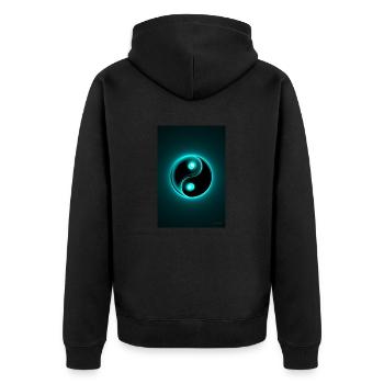 Yin Yang cyan 2 - Unisex Premium Bio Zip Hoodie - Schwarz - Hinten - Nico (187cm)