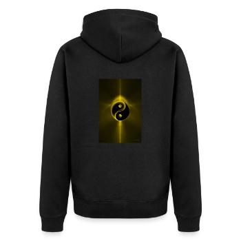 Yin Yang gelb 1 - Unisex Premium Bio Zip Hoodie - Schwarz - Hinten - Nico (187cm)