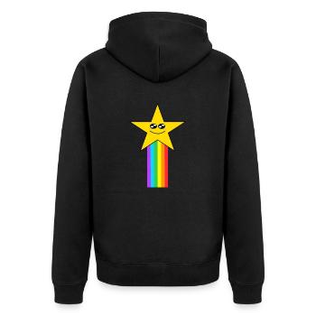 Kawaii Stern mit Regenbogen - Unisex Premium Bio Zip Hoodie - Schwarz - Hinten - Nico (187cm)