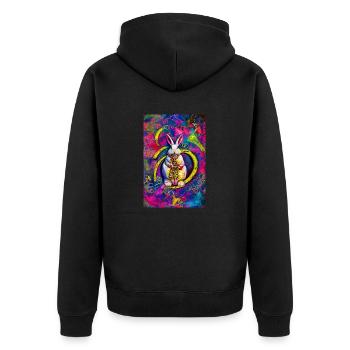 Modern Urban Pop Art Bunny Hase weiß bunt - Unisex Premium Bio Zip Hoodie - Schwarz - Hinten - Nico (187cm)