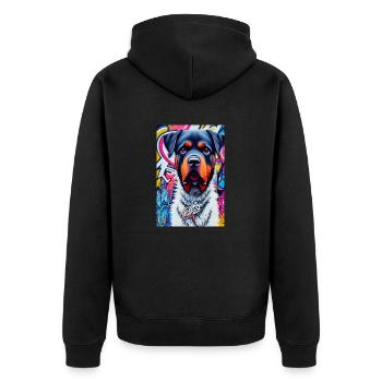 Chien rottweiler en manteau de fourrure devant les graffitis |Pop Art - Veste à capuche bio Premium Unisexe - noir - Dos - Nico (187cm)
