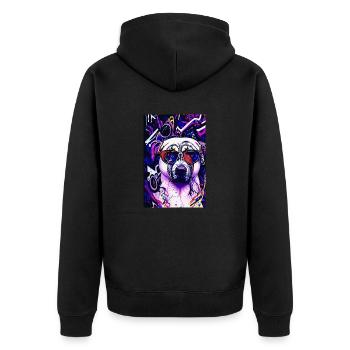 Modern Pop-Art Mops Pug Life - Unisex Premium Bio Zip Hoodie - Schwarz - Hinten - Nico (187cm)