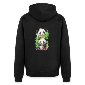Panda Bär ißt Bambus - Unisex Premium Bio Zip Hoodie - Schwarz - Hinten - Nico (187cm)