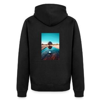 Rund - Unisex Premium Bio Zip Hoodie - Schwarz - Hinten - Nico (187cm)
