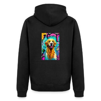 Pop-Art Print, Modern, Golden Retriever - Unisex Premium Bio Zip Hoodie - Schwarz - Hinten - Nico (187cm)