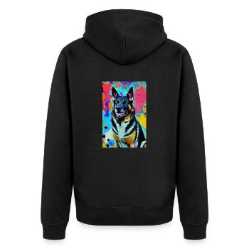 Modernes Pop-Art Print | bunt | German Shepherd - Unisex Premium Bio Zip Hoodie - Schwarz - Hinten - Nico (187cm)