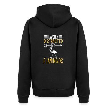 Leicht abgelenkt von Flamingos - Unisex Premium Bio Zip Hoodie - Schwarz - Hinten - Nico (187cm)