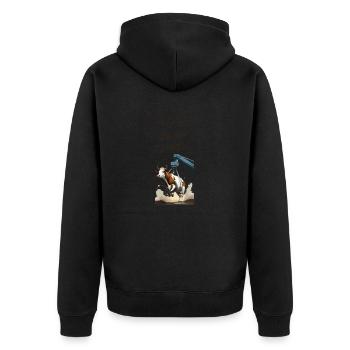 Wortspiel zweideutig Wer Sahne will muss Kühe schütteln - Unisex Premium Bio Zip Hoodie - Schwarz - Hinten - Nico (187cm)