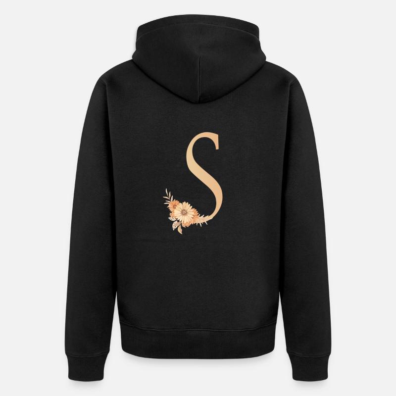 Buchstabe S mit Blumen - Unisex Premium Bio Zip Hoodie - Schwarz