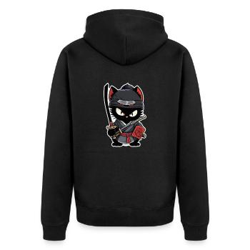 Ninja Katze - Samurai Kätzchen - Unisex Premium Bio Zip Hoodie - Schwarz - Hinten - Nico (187cm)