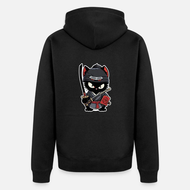 chat ninja - chaton samourai - Veste à capuche bio Premium Unisexe - noir