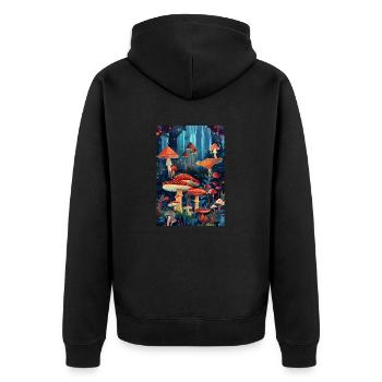 Pilzwald | AI - Unisex Premium Bio Zip Hoodie - Schwarz - Hinten - Nico (187cm)