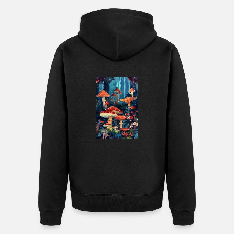 Forêt de champignons | IA - Veste à capuche bio Premium Unisexe - noir