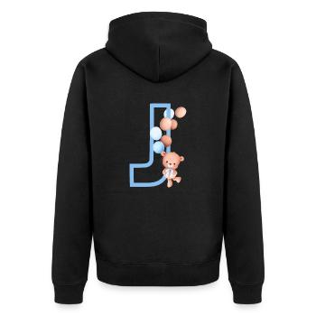 Blauer Bär J Buchstabe - Unisex Premium Bio Zip Hoodie - Schwarz - Hinten - Nico (187cm)