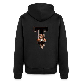 Tiger Buchstabe T - Geschenkidee - Unisex Premium Bio Zip Hoodie - Schwarz - Hinten - Nico (187cm)