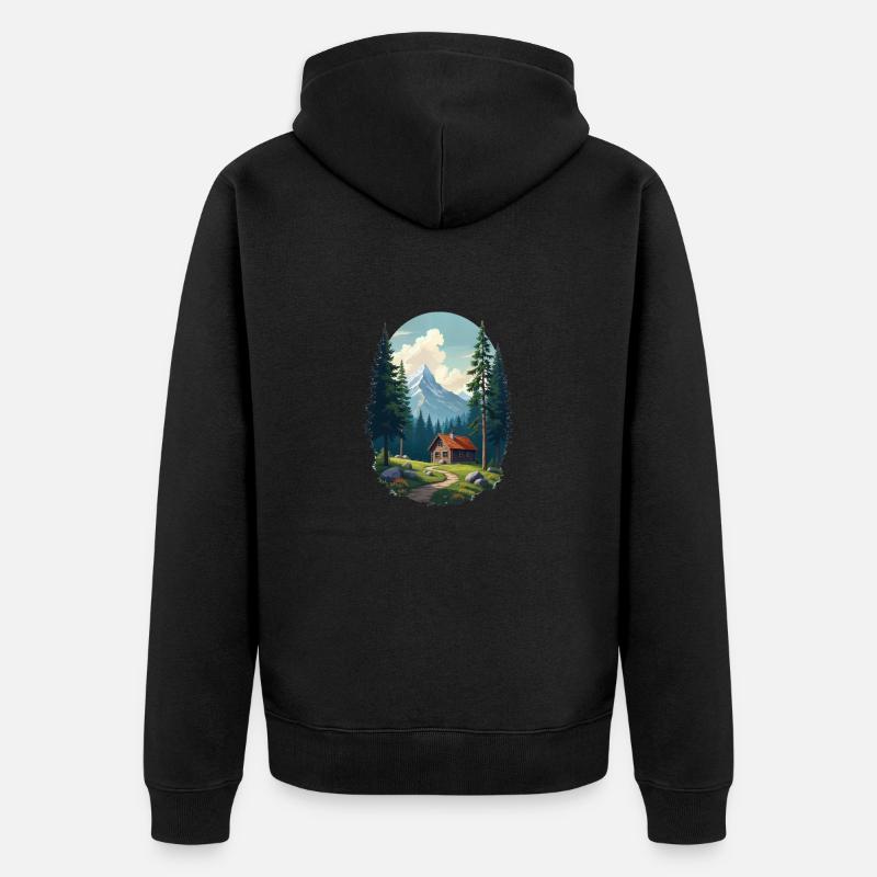 Cabane pixélisée dans les bois - Veste à capuche bio Premium Unisexe - noir