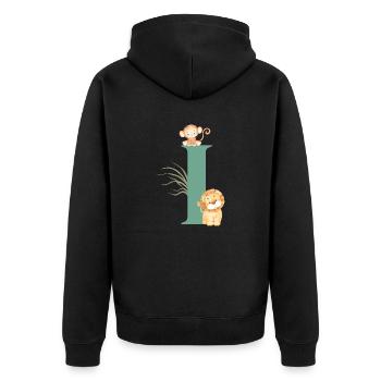 Letter i Green Jungle Animals - Unisex Premium Organic Zip Hoodie - black - Back - Nico (187cm)