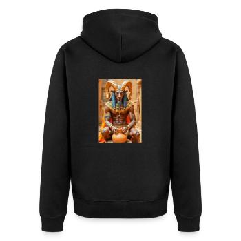 Khnum, ram-headed god, shaping a human from clay. - Unisex Premium Organic Zip Hoodie - black - Back - Nico (187cm)