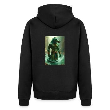 Sobek, crocodile-headed godin the Nil - Unisex Premium Organic Zip Hoodie - black - Back - Nico (187cm)